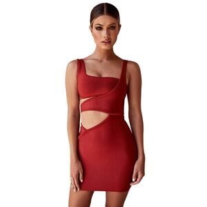 HOUSE OF CB Michi Rust Cutout Bandage Bodycon Mini Dress Large Sleeveless NWT
